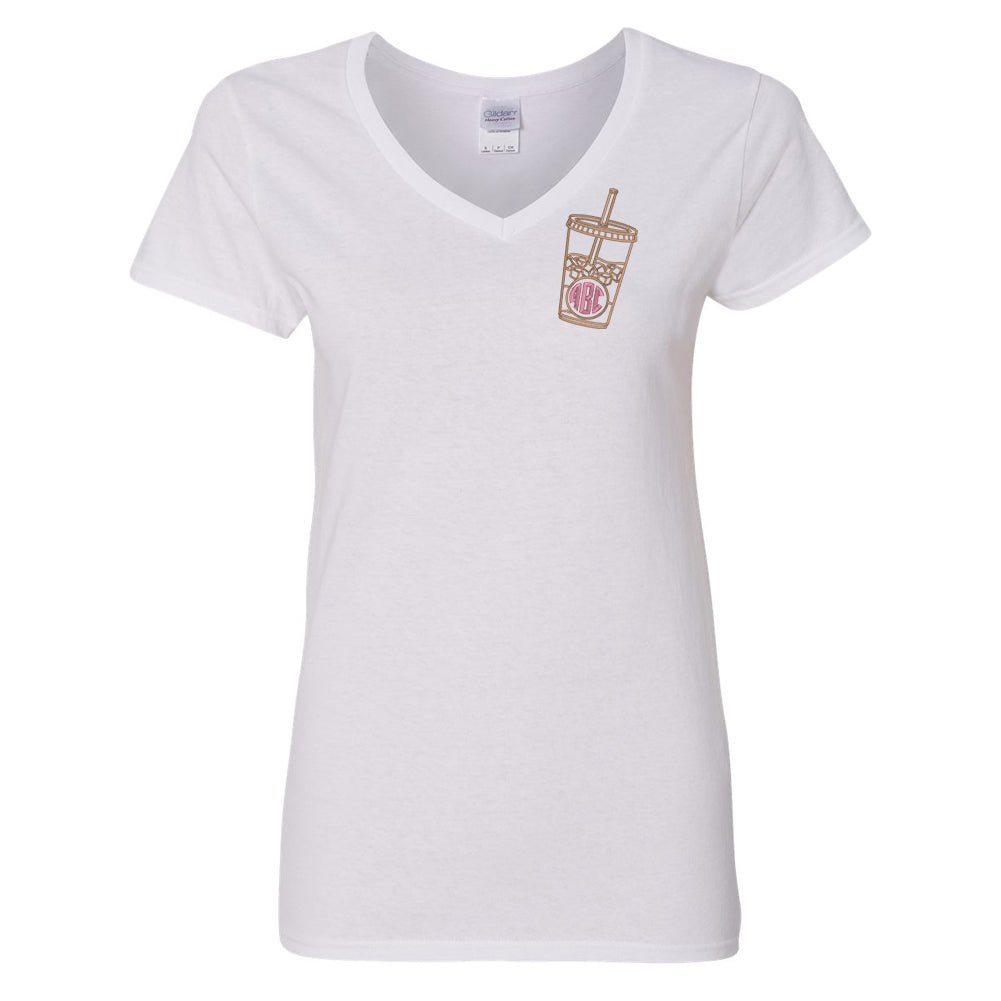 Monogrammed Iced Coffee V-Neck T-Shirt - United Monograms