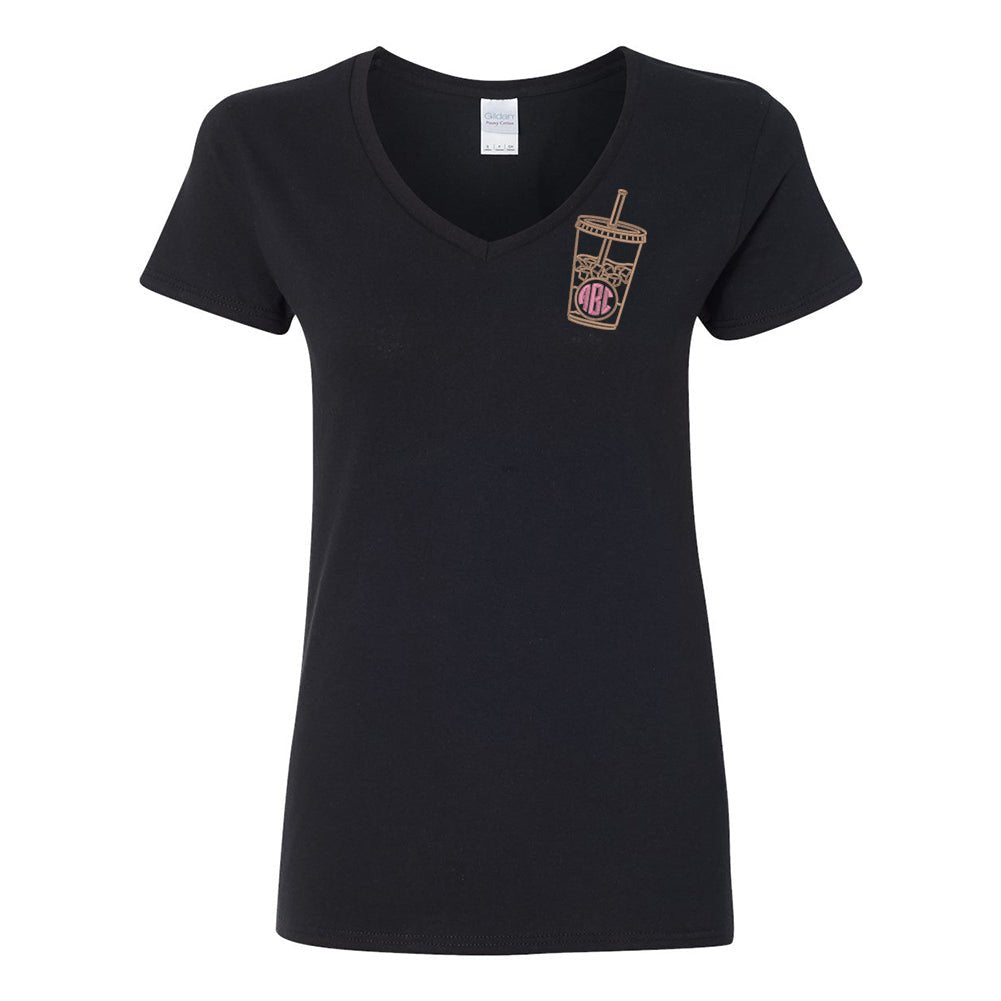 Monogrammed Iced Coffee V-Neck T-Shirt - United Monograms