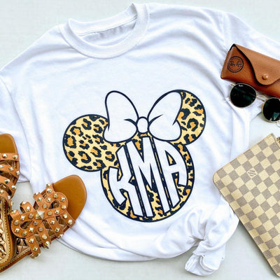 Monogrammed 'Leopard Minnie' Basic T-Shirt - United Monograms
