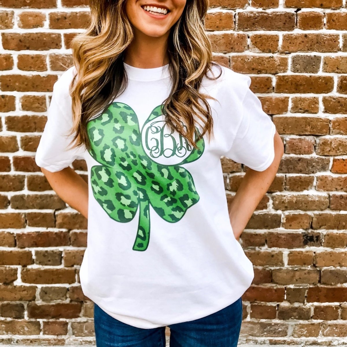 Monogrammed 'Leopard Shamrock' Basic T-Shirt - United Monograms