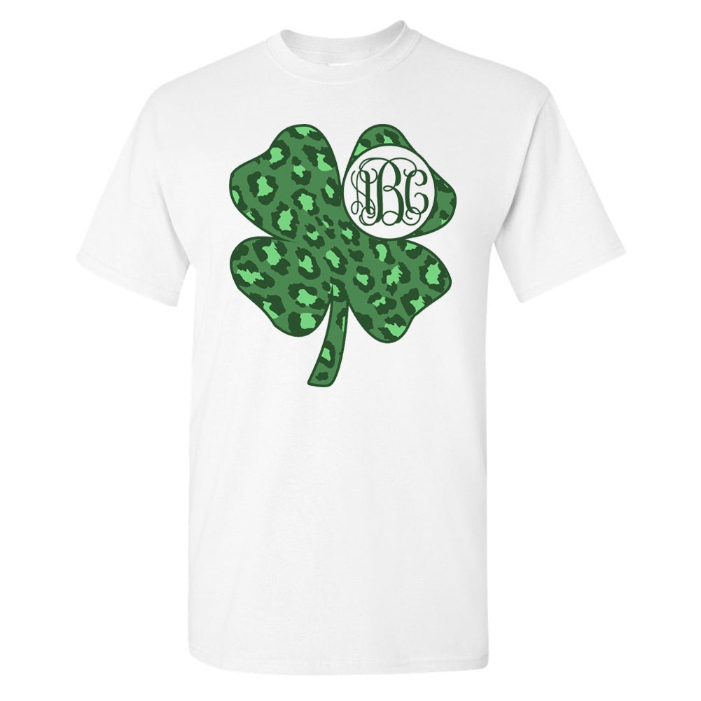 Monogrammed 'Leopard Shamrock' Basic T-Shirt - United Monograms