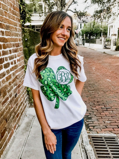 Monogrammed 'Leopard Shamrock' Basic T - Shirt - United Monograms