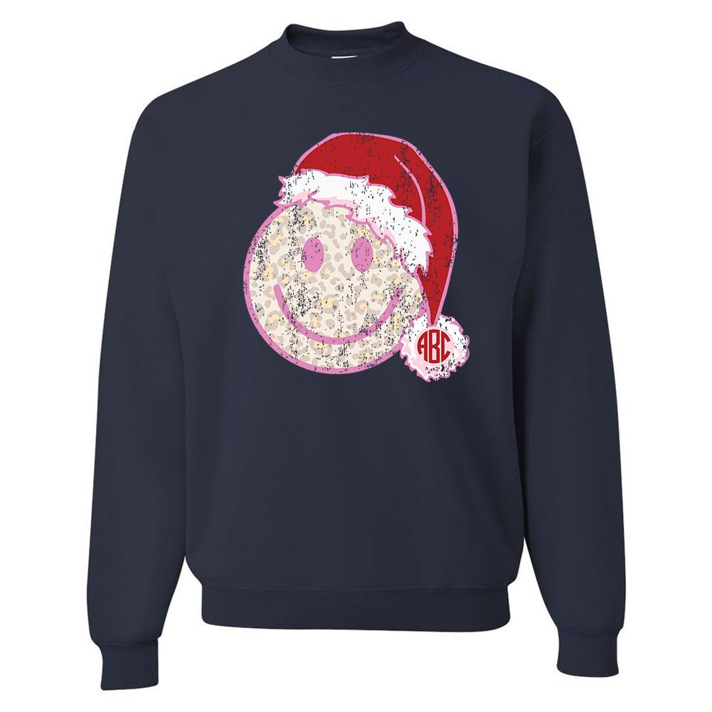 Monogrammed 'Leopard Smiley Santa' Crewneck Sweatshirt - United Monograms