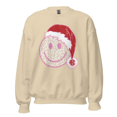Monogrammed 'Leopard Smiley Santa' Crewneck Sweatshirt - United Monograms