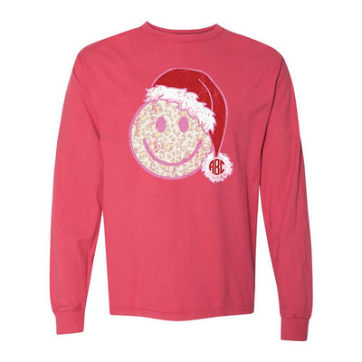 Monogrammed 'Leopard Smiley Santa' Long Sleeve T-Shirt - United Monograms