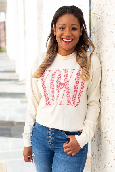 Monogrammed 'Leopard XOXO' Long Sleeve T-Shirt - United Monograms