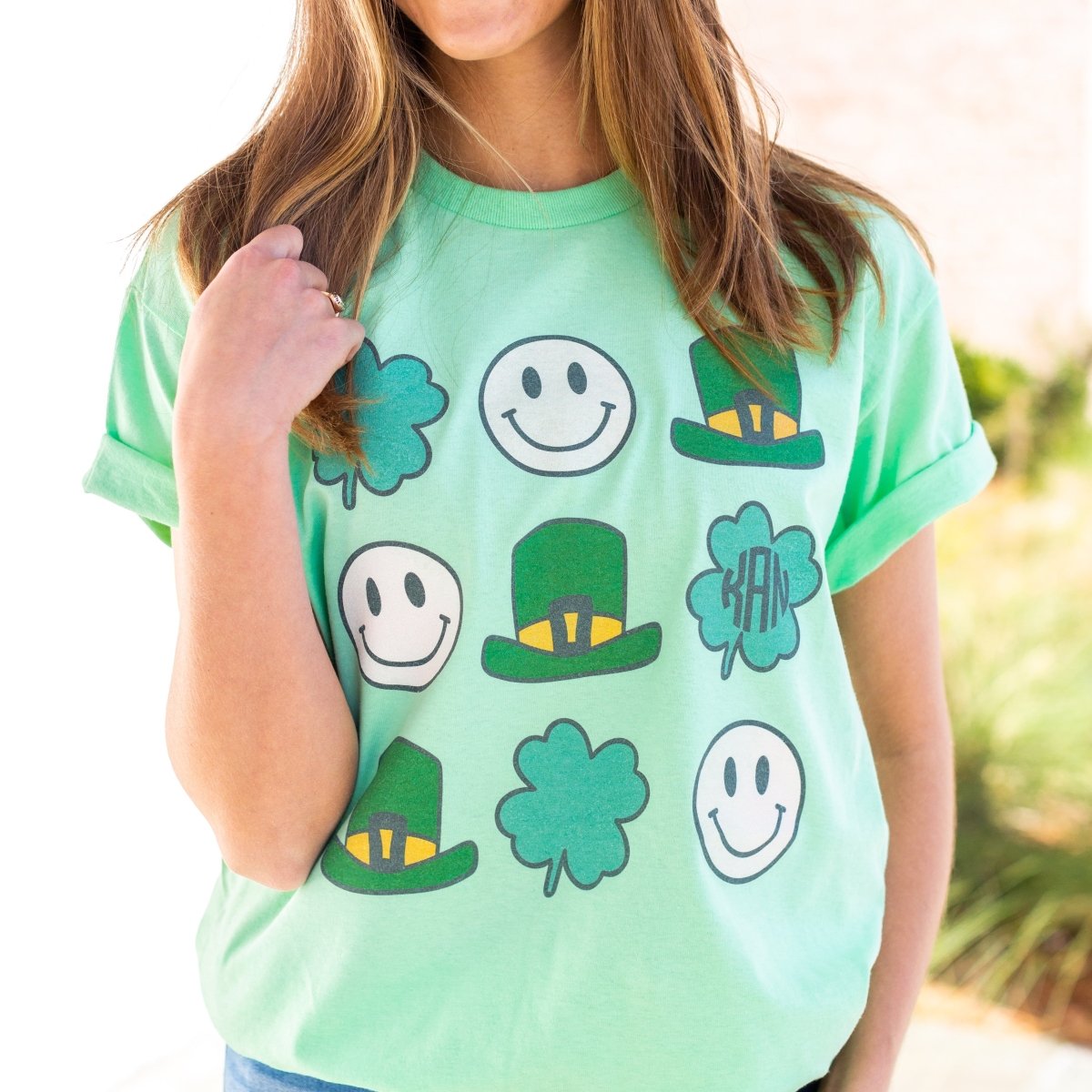 Monogrammed 'Leprechaun, Shamrock & Smileys' Basic T-Shirt - United Monograms