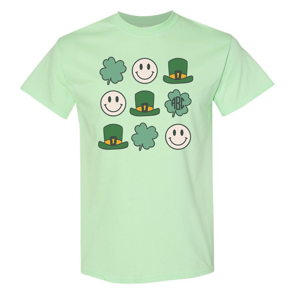 Monogrammed 'Leprechaun, Shamrock & Smileys' Basic T-Shirt - United Monograms