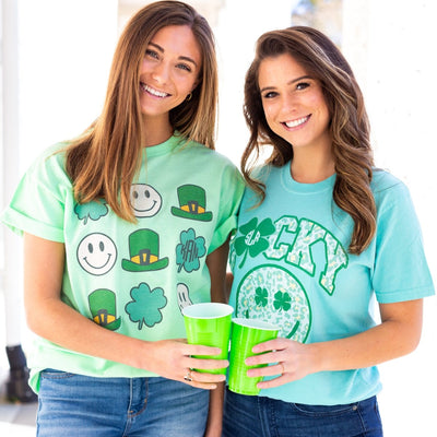 Monogrammed 'Leprechaun, Shamrock & Smileys' Basic T-Shirt - United Monograms