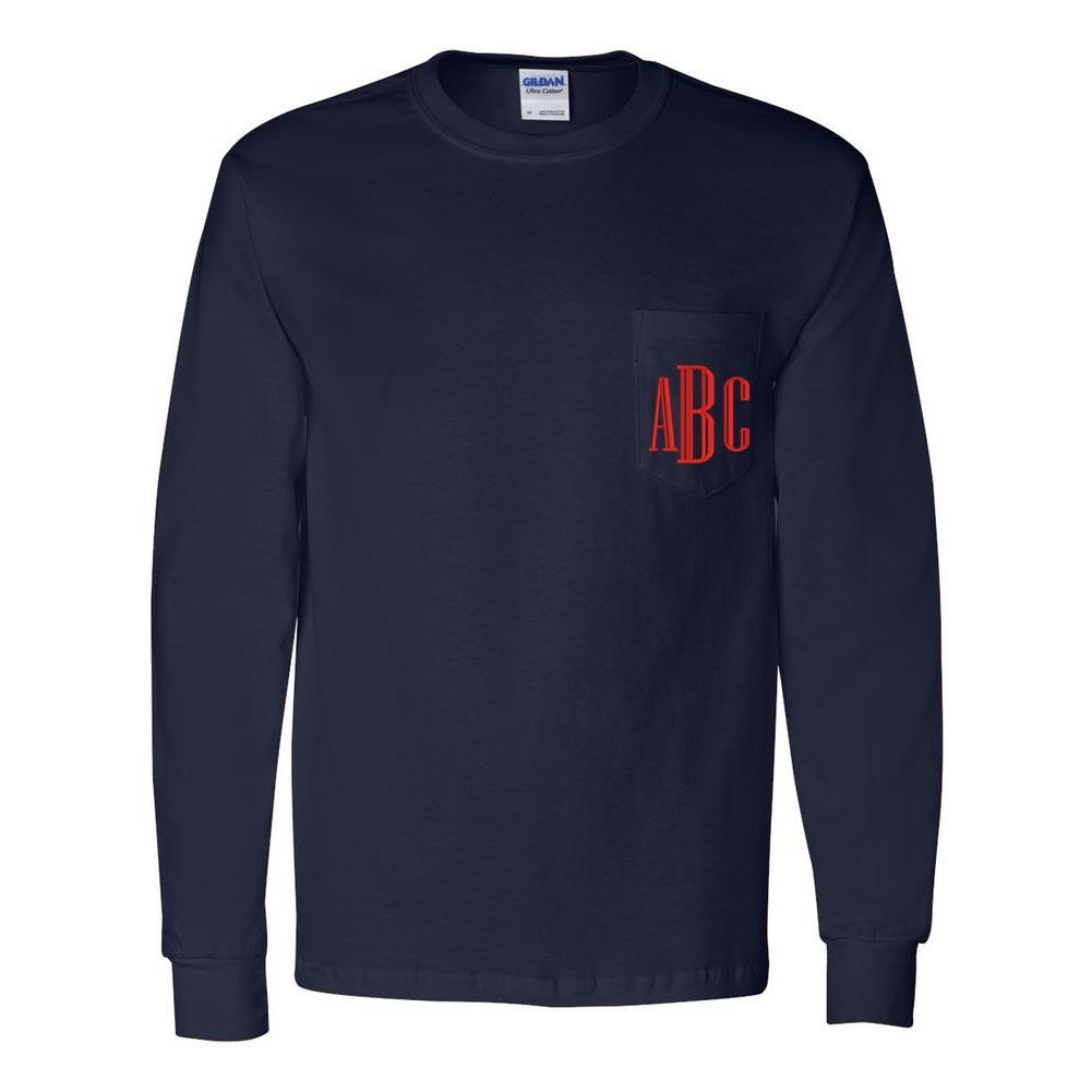 Monogrammed Long Sleeve Pocket T-Shirt - United Monograms