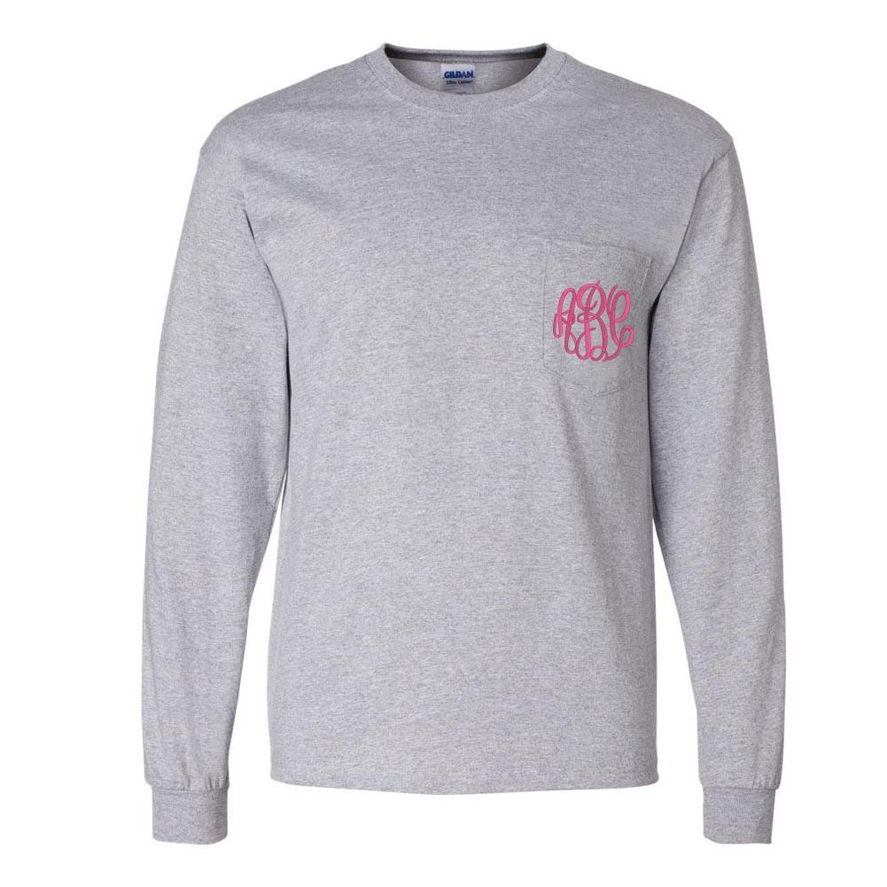 Monogrammed Long Sleeve Pocket T-Shirt - United Monograms