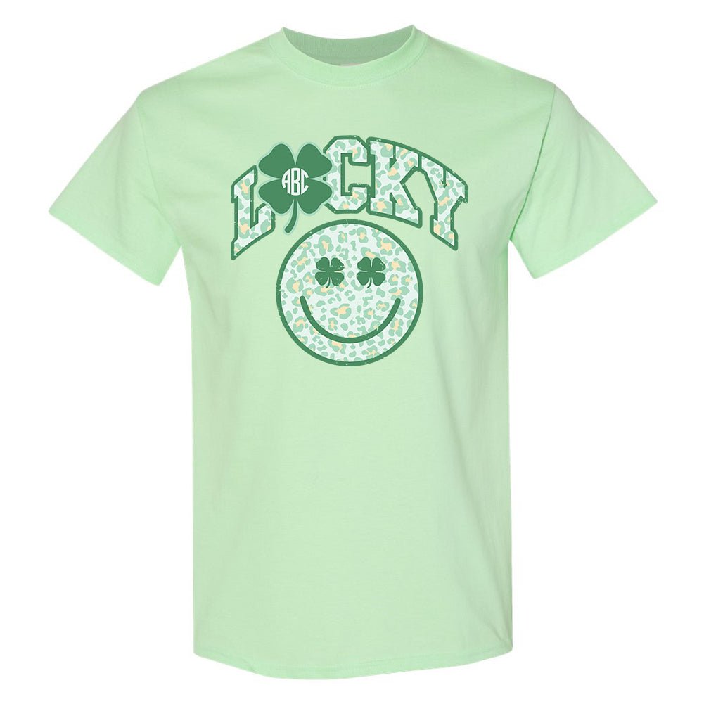 Monogrammed 'Lucky Smiley Face' Basic T-Shirt - United Monograms