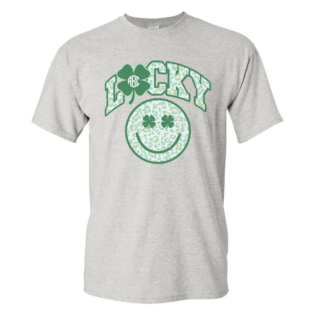 Monogrammed 'Lucky Smiley Face' Basic T-Shirt - United Monograms