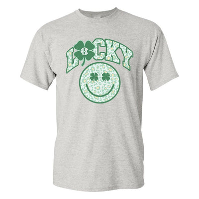 Monogrammed 'Lucky Smiley Face' Basic T-Shirt - United Monograms