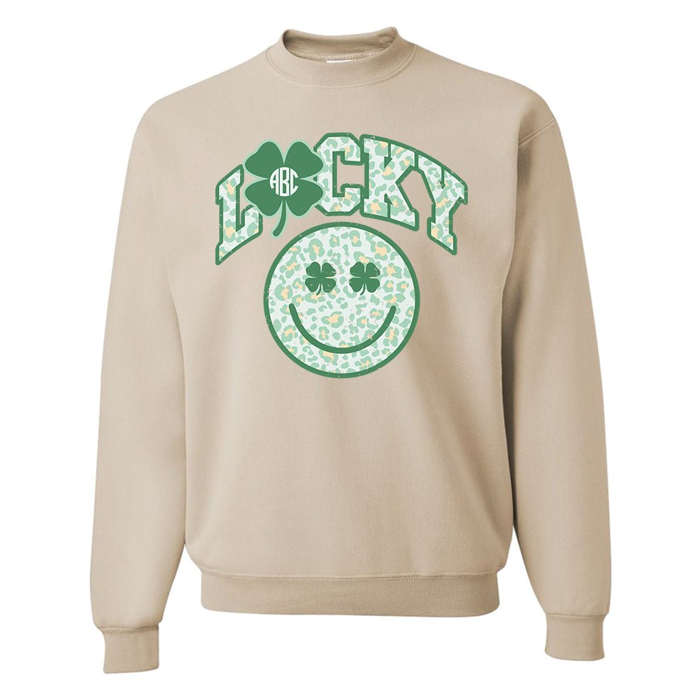 Monogrammed 'Lucky Smiley Face' Crewneck Sweatshirt - United Monograms