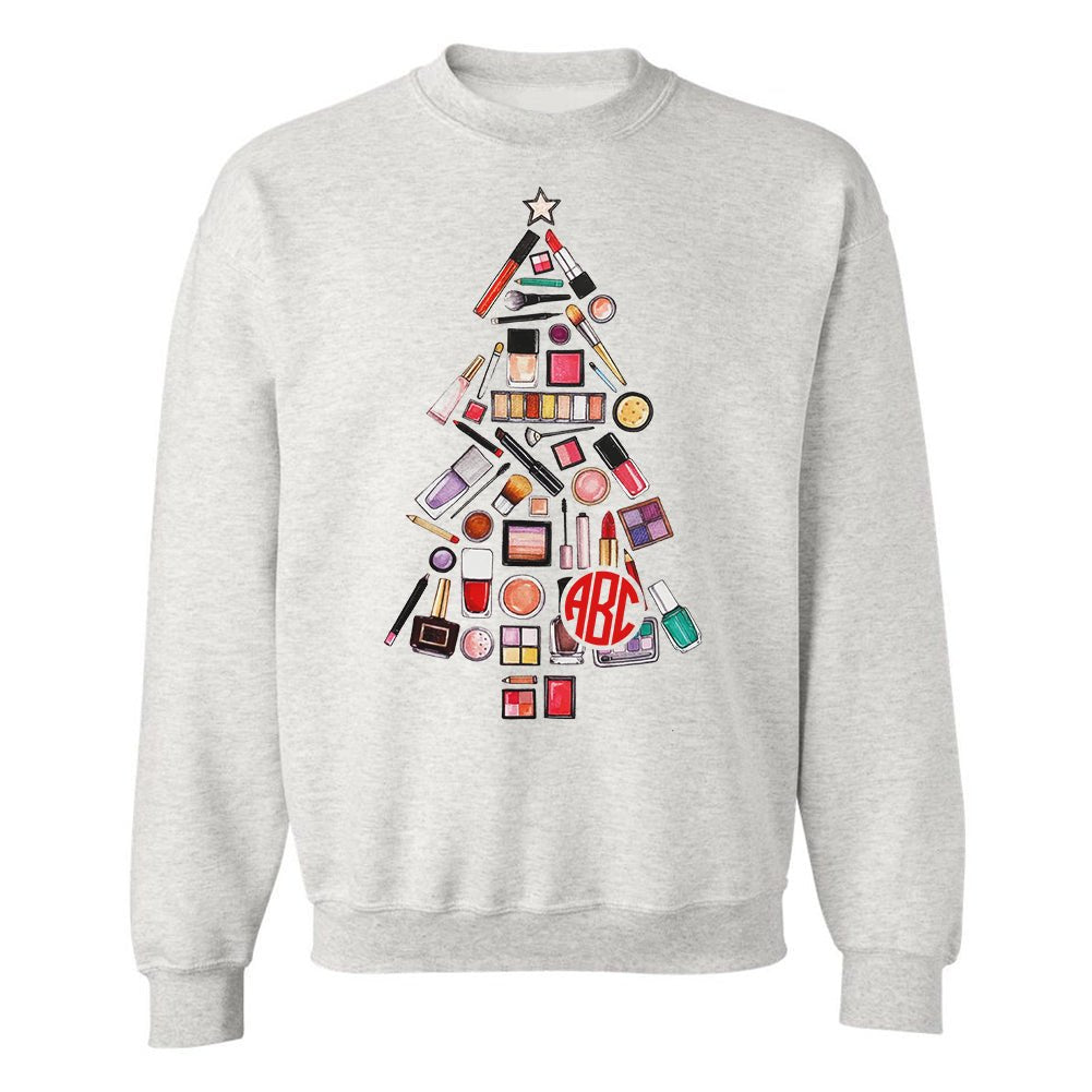 Monogrammed 'Makeup Christmas Tree' Crewneck Sweatshirt - United Monograms