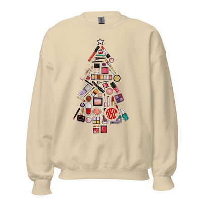 Monogrammed 'Makeup Christmas Tree' Crewneck Sweatshirt - United Monograms