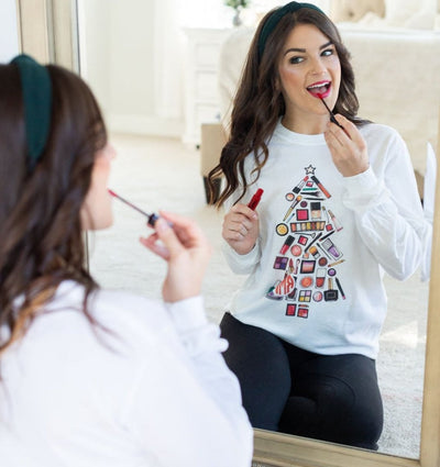 Monogrammed 'Makeup Christmas Tree' Crewneck Sweatshirt - United Monograms