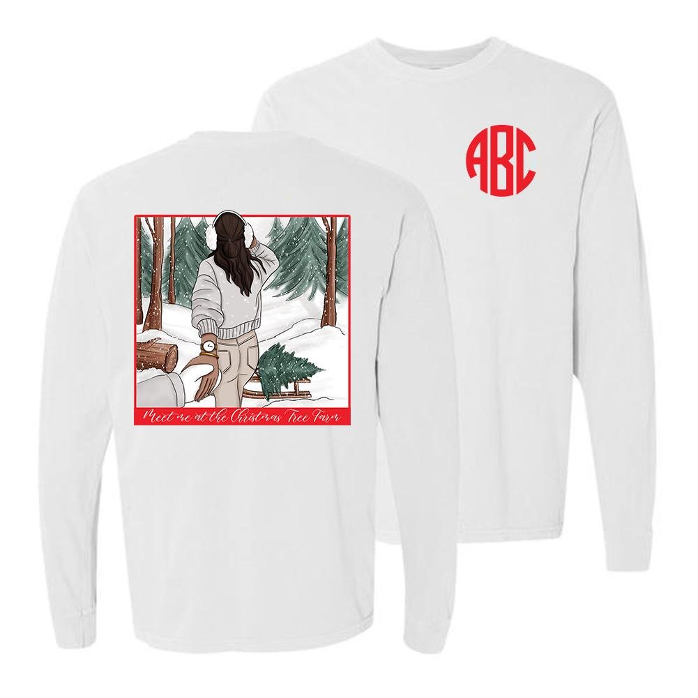 Monogrammed 'Meet Me At The Christmas Tree Farm' Front & Back Long Sleeve T-Shirt - United Monograms