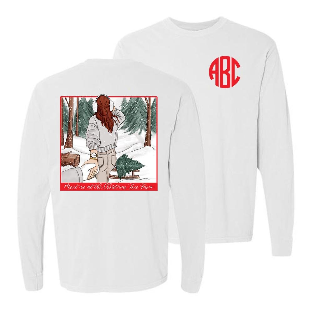 Monogrammed 'Meet Me At The Christmas Tree Farm' Front & Back Long Sleeve T-Shirt - United Monograms