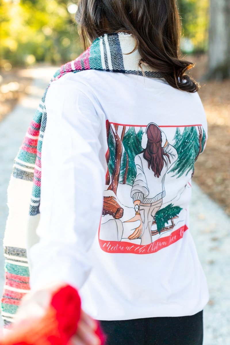 Monogrammed 'Meet Me At The Christmas Tree Farm' Front & Back Long Sleeve T-Shirt - United Monograms