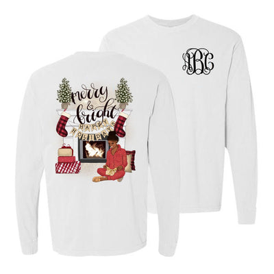 Monogrammed 'Merry & Bright' Front & Back Long Sleeve T-Shirt - United Monograms