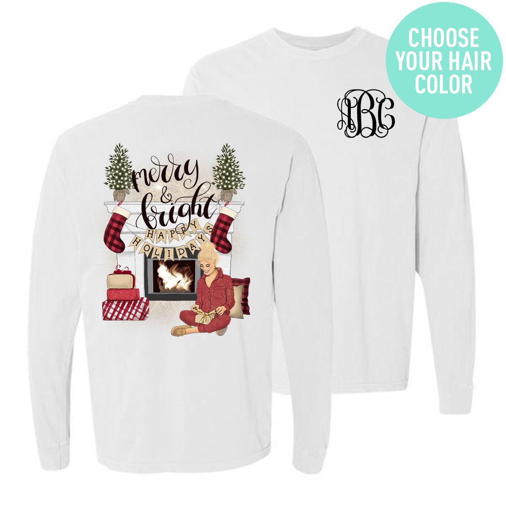 Monogrammed 'Merry & Bright' Front & Back Long Sleeve T-Shirt - United Monograms