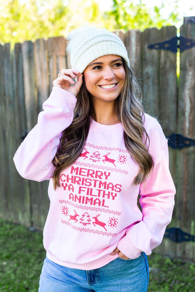 Monogrammed 'Merry Christmas Ya Filthy Animal' Crewneck Sweatshirt - United Monograms