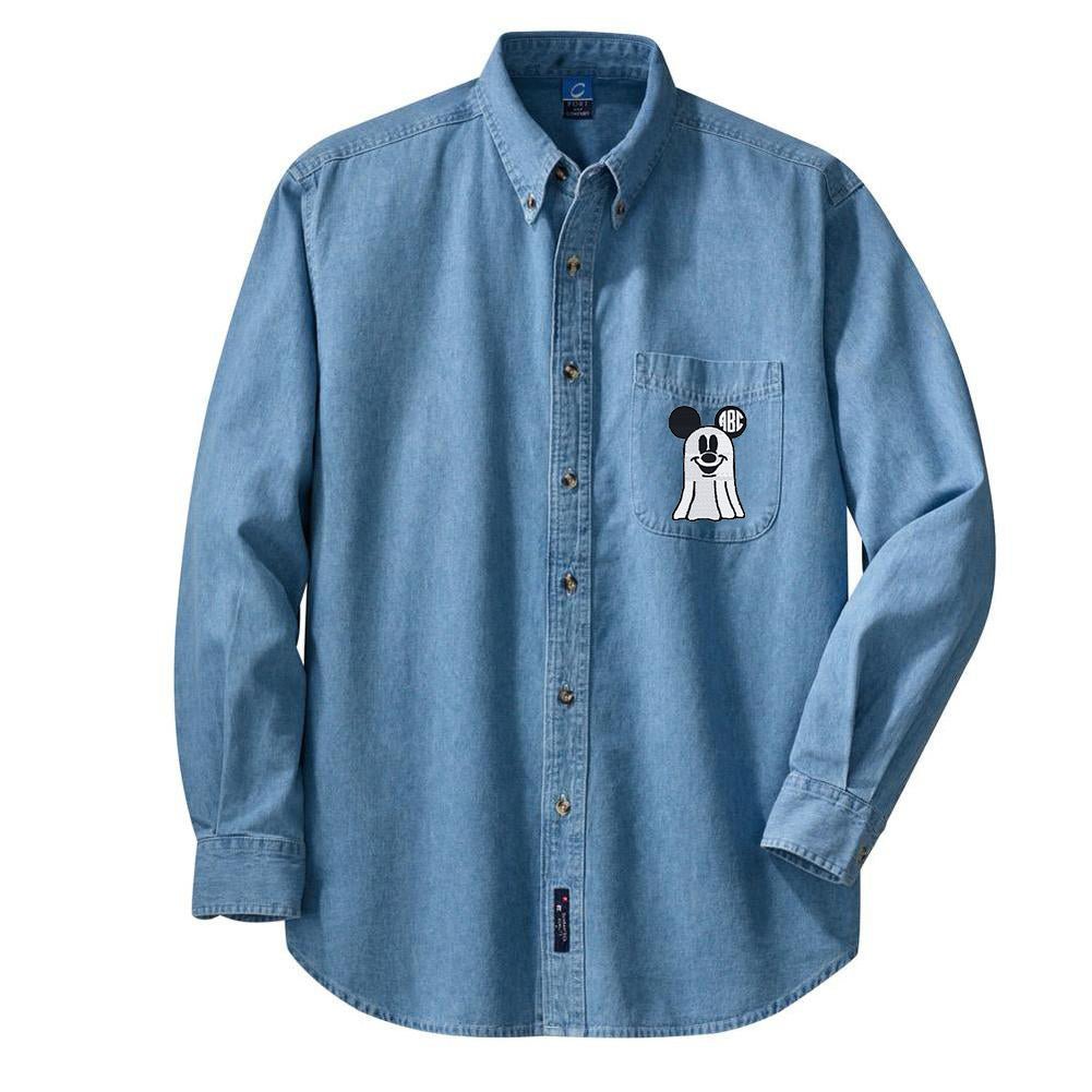 Monogrammed Mickey Ghost Oversized Denim Shirt - United Monograms