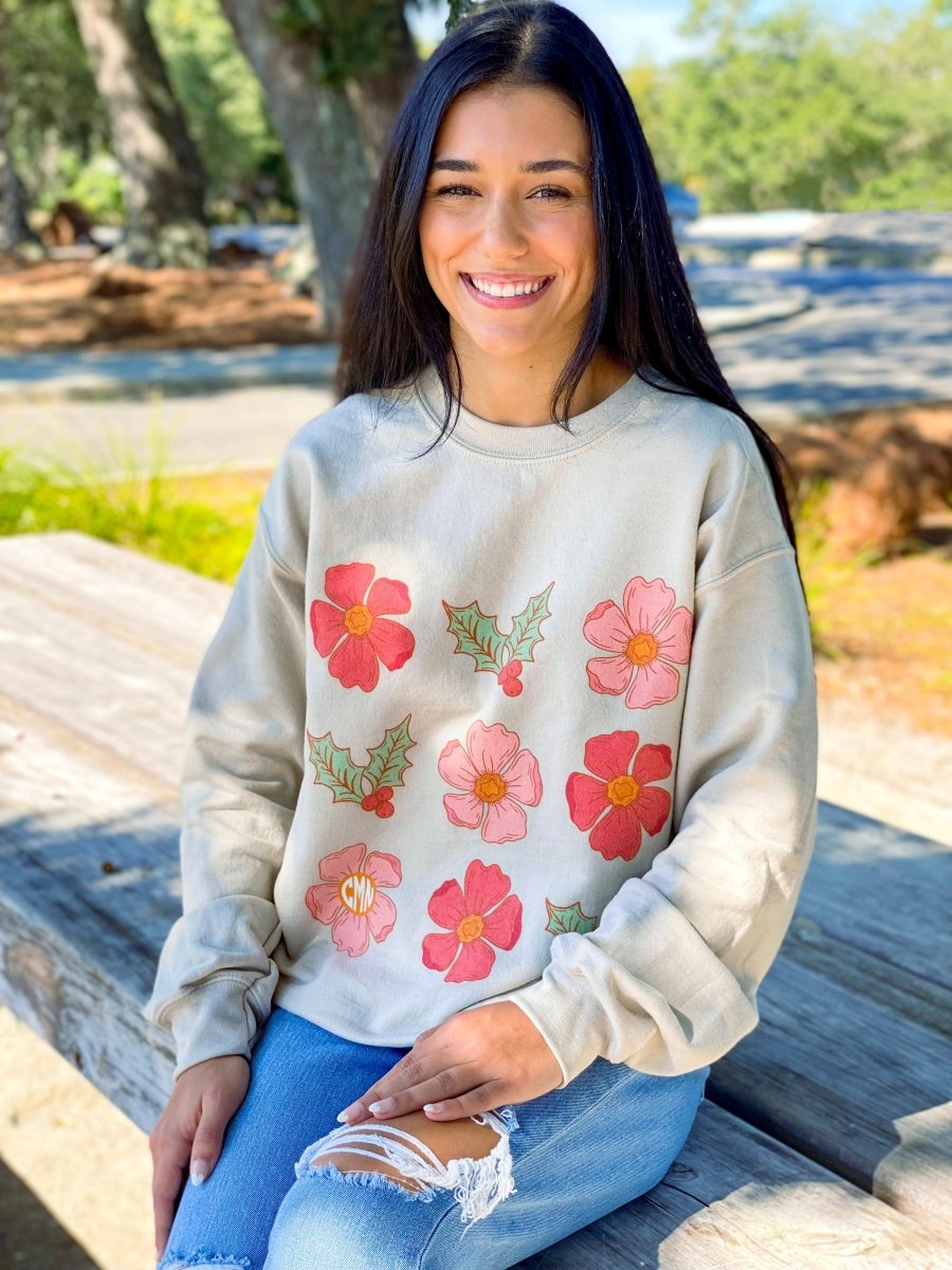 Monogrammed 'Mistletoe & Flowers' Crewneck Sweatshirt - United Monograms