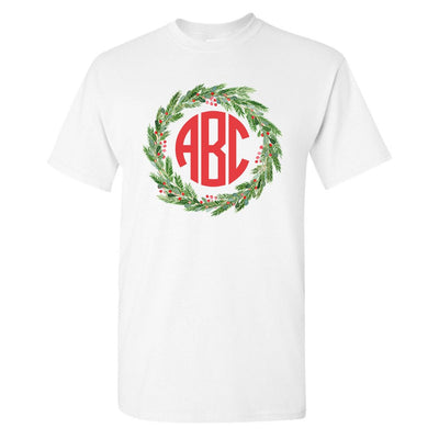 Monogrammed 'Mistletoe Wreath' Basic T-Shirt - United Monograms