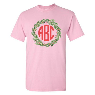 Monogrammed 'Mistletoe Wreath' Basic T-Shirt - United Monograms