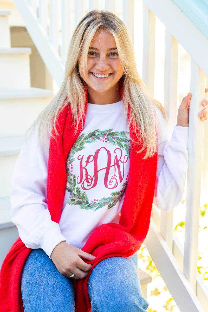 Monogrammed 'Mistletoe Wreath' Crewneck Sweatshirt - United Monograms