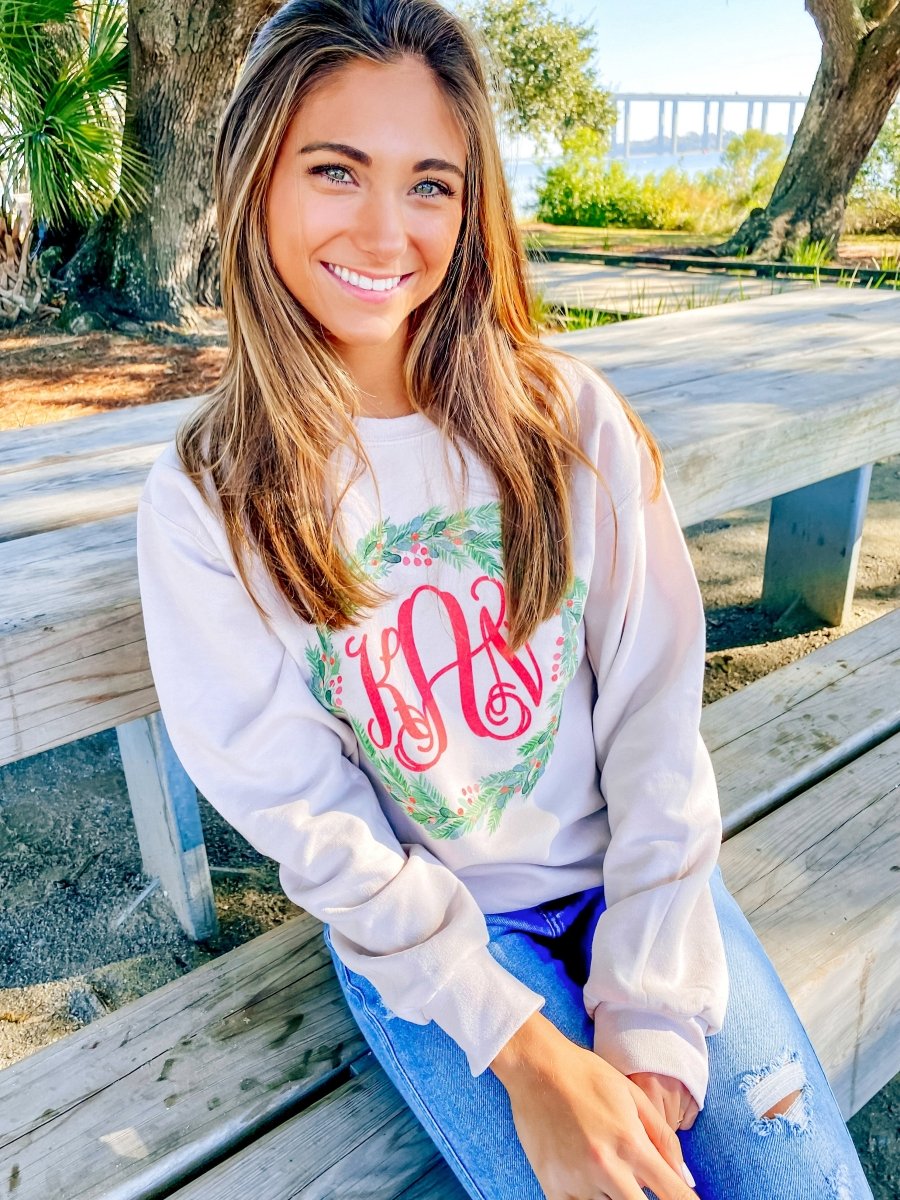 Monogrammed 'Mistletoe Wreath' Crewneck Sweatshirt - United Monograms