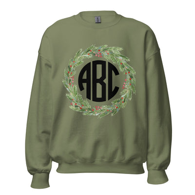 Monogrammed 'Mistletoe Wreath' Crewneck Sweatshirt - United Monograms