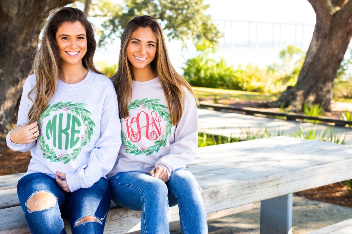 Monogrammed 'Mistletoe Wreath' Crewneck Sweatshirt - United Monograms