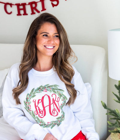 Monogrammed 'Mistletoe Wreath' Crewneck Sweatshirt - United Monograms