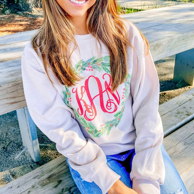 Monogrammed 'Mistletoe Wreath' Crewneck Sweatshirt - United Monograms