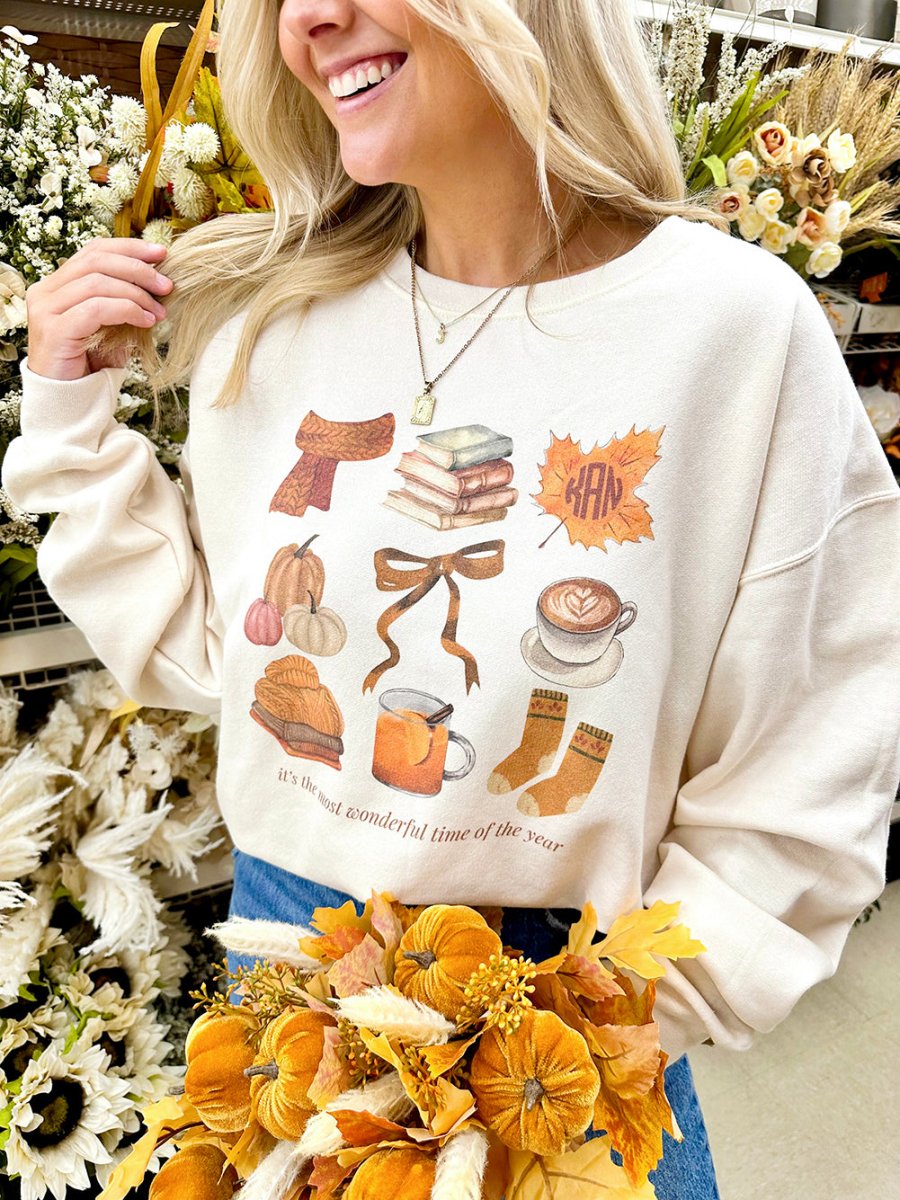 Monogrammed 'Most Wonderful Time' Fall Crewneck Sweatshirt - United Monograms