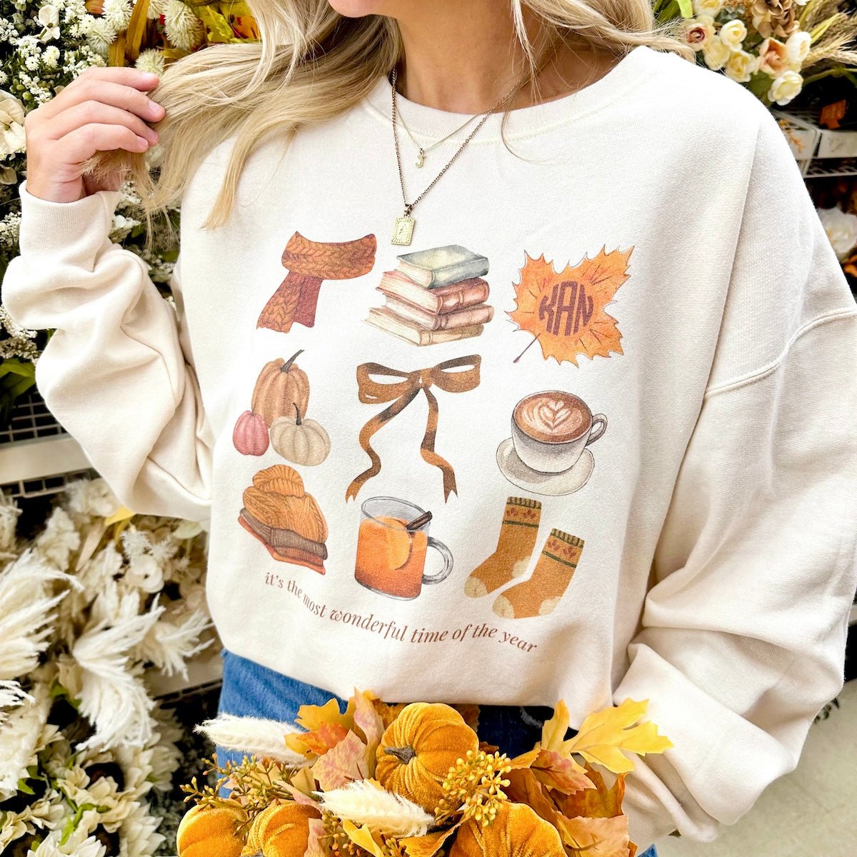 Monogrammed 'Most Wonderful Time' Fall Crewneck Sweatshirt - United Monograms