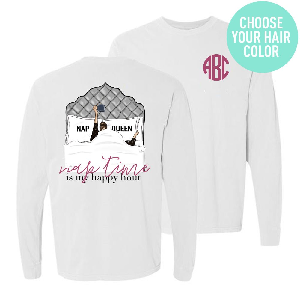 Monogrammed 'Nap Queen' Front & Back Long Sleeve T-Shirt - United Monograms