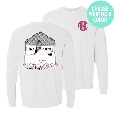 Monogrammed 'Nap Queen' Front & Back Long Sleeve T-Shirt - United Monograms