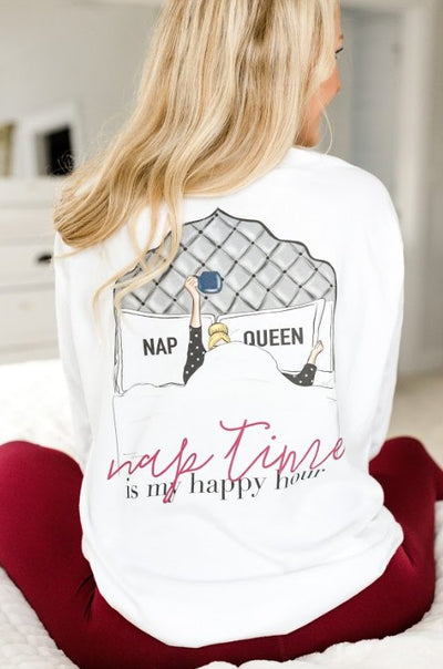 Monogrammed 'Nap Queen' Front & Back Long Sleeve T-Shirt - United Monograms