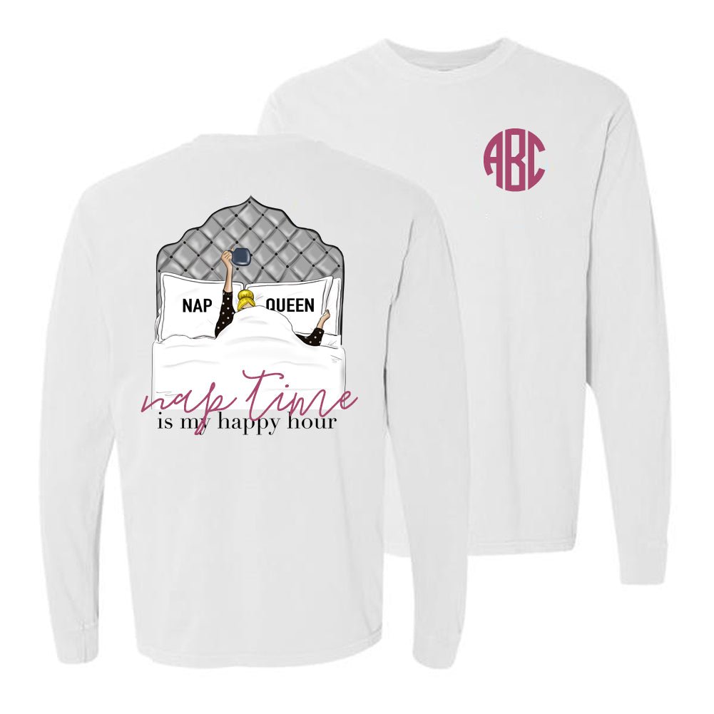 Monogrammed 'Nap Queen' Front & Back Long Sleeve T-Shirt - United Monograms