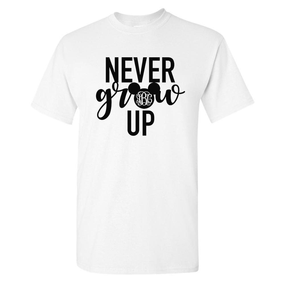 Monogrammed 'Never Grow Up' Mickey Basic T-Shirt - United Monograms