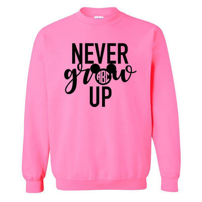 Monogrammed 'Never Grow Up' Neon Crewneck Sweatshirt - United Monograms