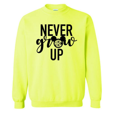Monogrammed 'Never Grow Up' Neon Crewneck Sweatshirt - United Monograms