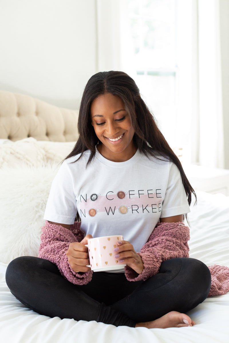 Monogrammed 'No Coffee No Workee' Premium T-Shirt - United Monograms