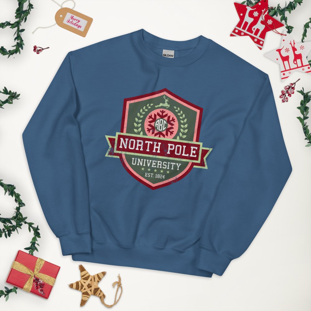 Monogrammed 'North Pole University Crest' Crewneck Sweatshirt - United Monograms