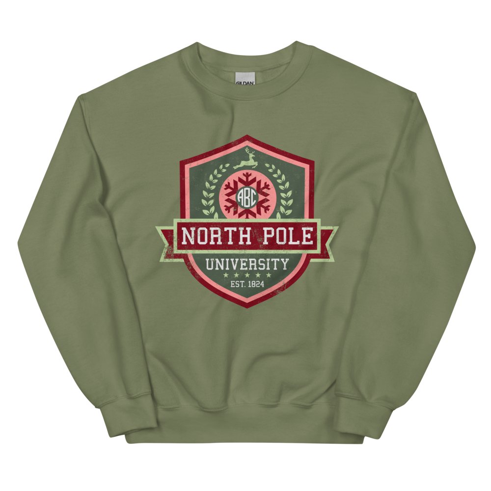 Monogrammed 'North Pole University Crest' Crewneck Sweatshirt - United Monograms